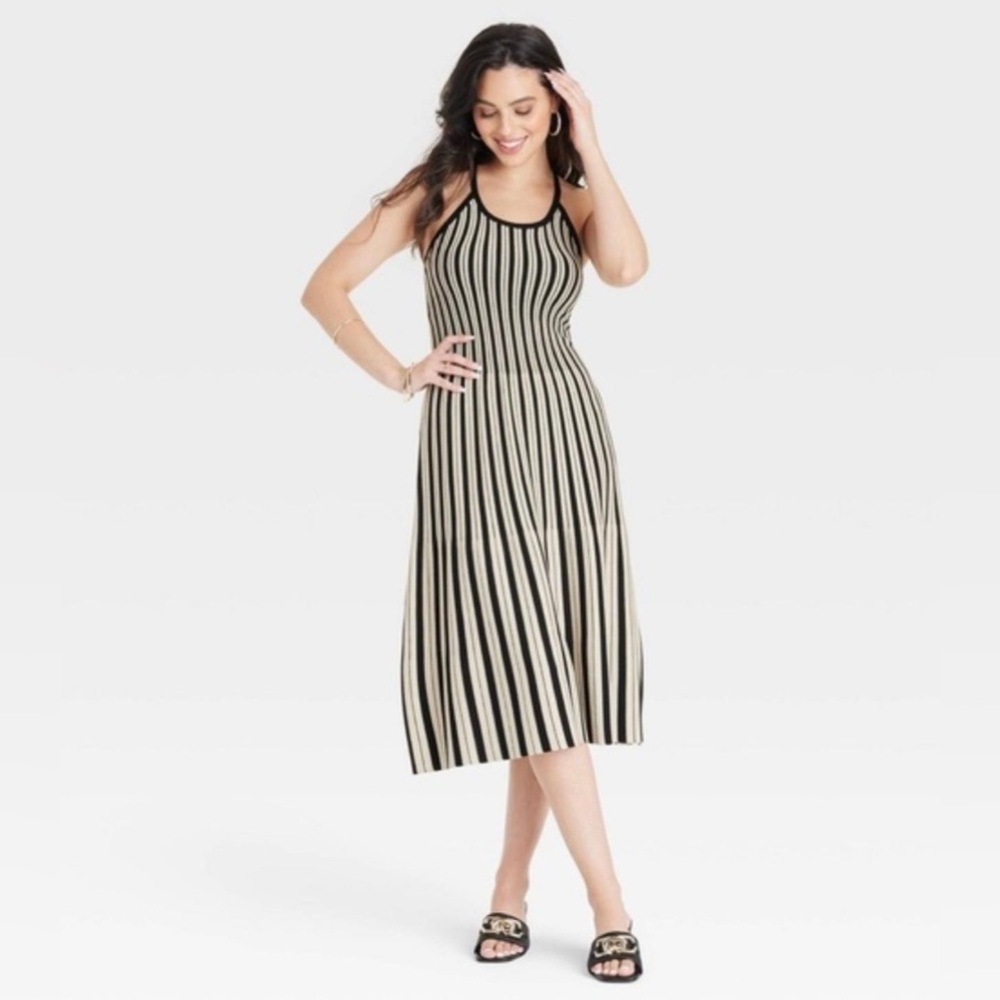 A New Day - Striped Midi Sweater Knit Dress